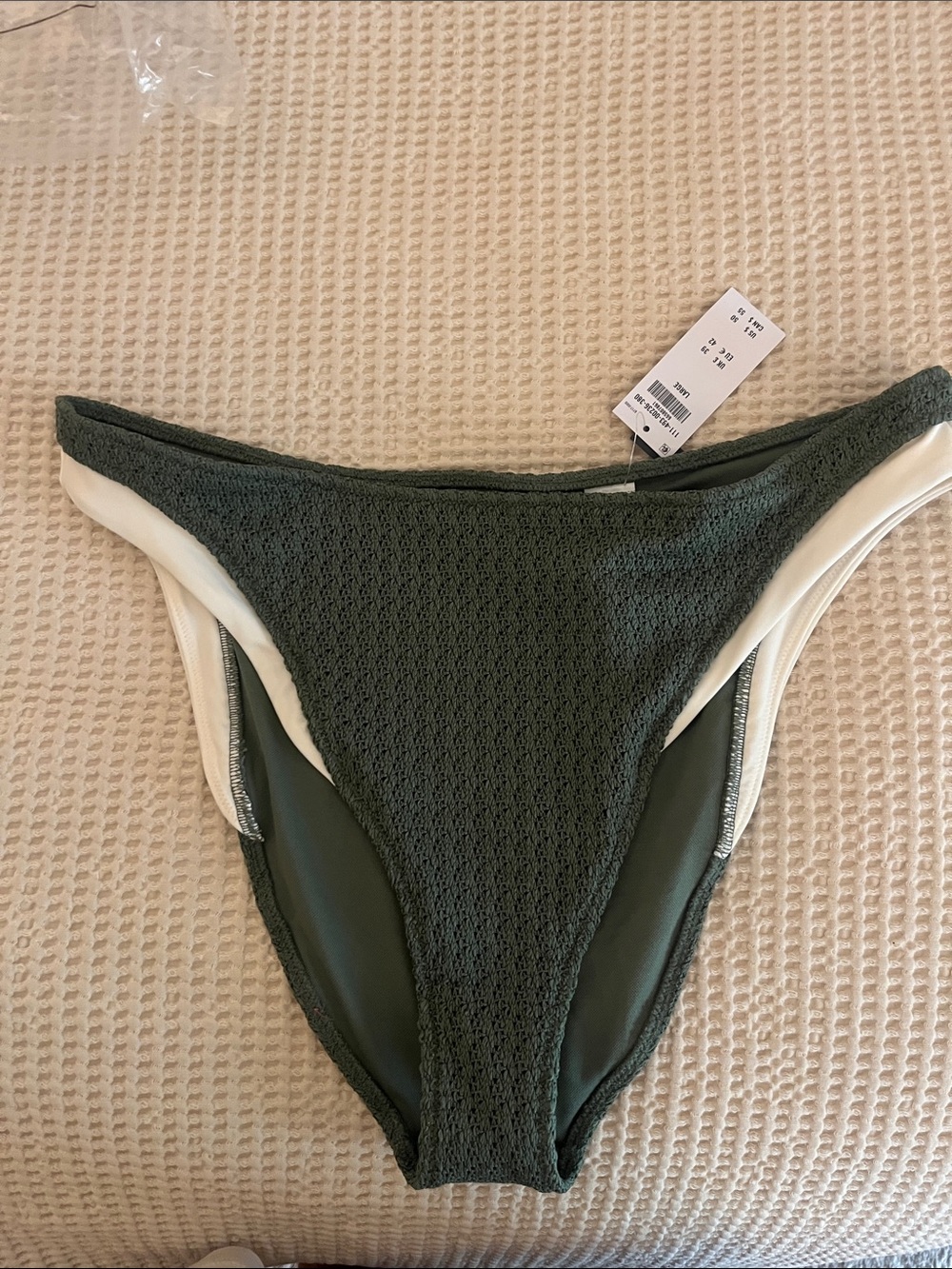 Abercrombie & Fitch Olive Green Textured Bikini Bottom with White Trim